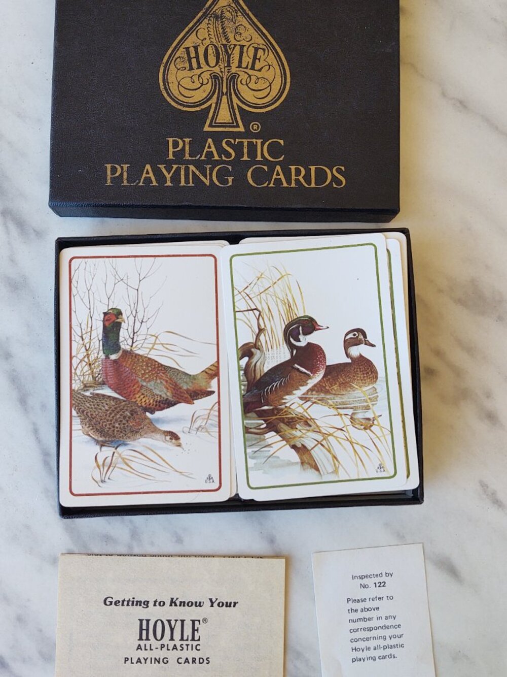 HOYLE ARTWORK DUCKS PHEASANTS PLASTIC COATED PLAYING CARDS WITH CASE 1970